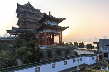 Nanchang, China - December 30, 2015: Tengwang Pavilion in Nanchang at sunset, one of the four famous towers in south China