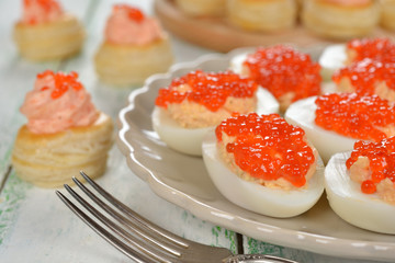 Appetizer with red caviar