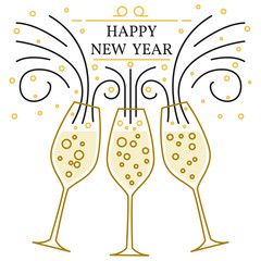 Happy new year greeting card. EPS10 vector. Champagne glasses th