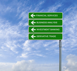 Road sign to Financial Services