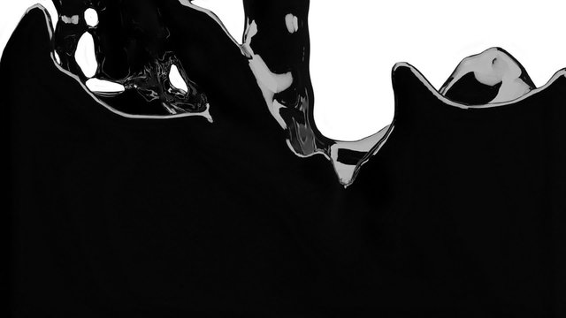 black paint fills up screen, slow motion, isolated on white with alpha cannel