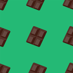 Vector seamless chocolate pattern on green background. Design for cards, menu, textile, fabric.
