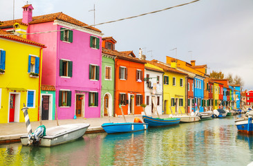 Brightly painted houses at the Burano canal