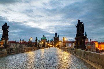 Charles bridge in Prague at sunrise