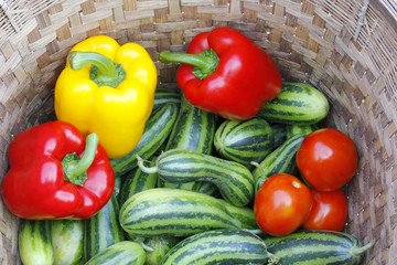  Vegetables on wooden table.