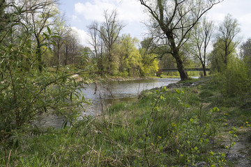Fluss Wertach in Augsburg, Pfersee