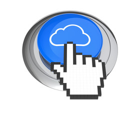 Mouse Hand Cursor on Blue Cloud Computing Button. 3D Illustratio