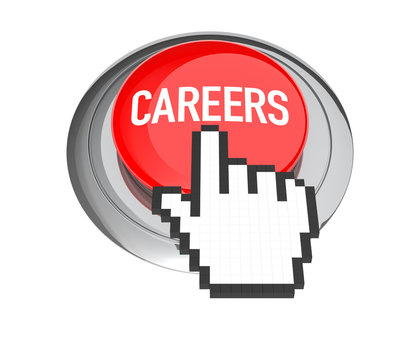 Mouse Hand Cursor on Red Careers Button. 3D Illustration.