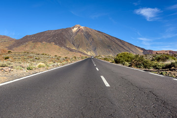 Open road on Tenerife.  Beautiful landscape on Tenerife showing the volcano Tiede.