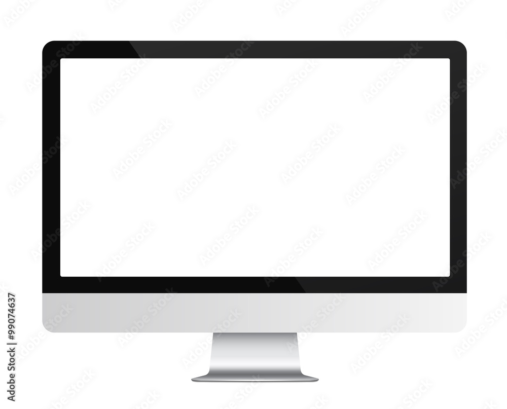 Poster computer display with blank white screen isolated. vector illustration