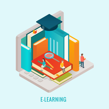 Isometric Education e-learning concept