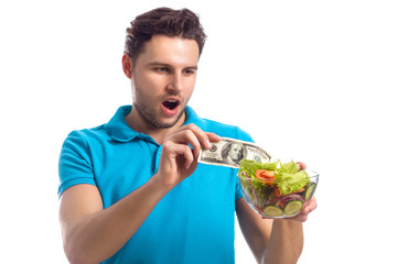 Handsome Man Gets A Hundred Dollars Of Salad