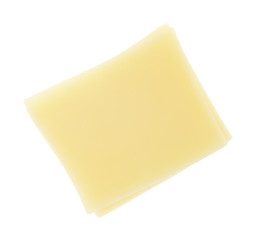 Slices of provolone cheese on white background