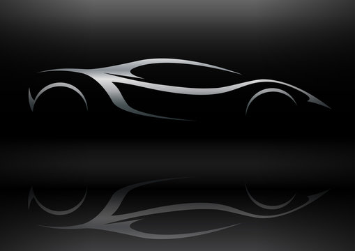 Concept silver sportscar vehicle silhouette with reflection. Vector illustration.