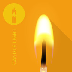 Candle light flame with icon on flat orange background. Vector illustration.