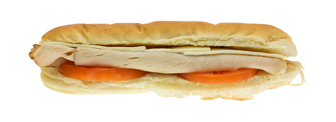 Turkey sub sandwich with tomatoes and cheese © Bert Folsom
