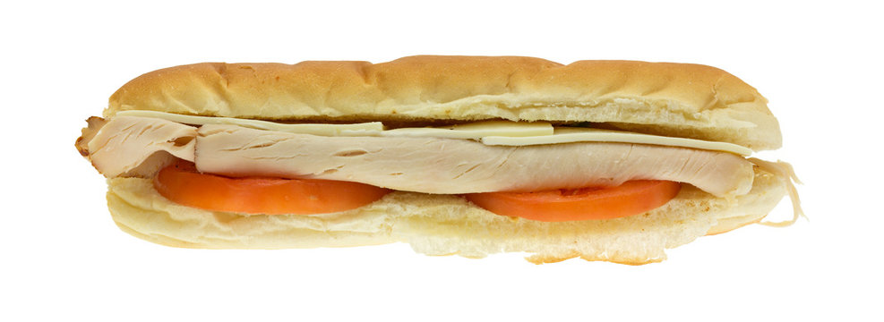 Turkey sub sandwich with tomatoes and cheese