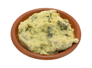 Spinach hommus in a small bowl