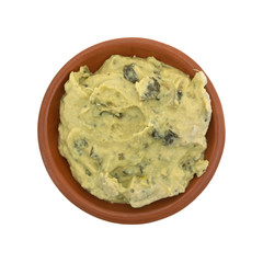 Spinach hommus in a small bowl