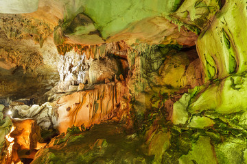 Stalactite rock formations in Lawa Cave. Kanchanaburi province, Thailand. © phanthit malisuwan