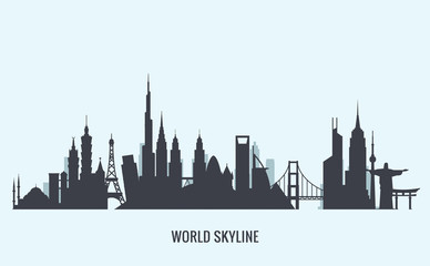World skyline silhouette. Travel and tourism background.