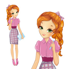 Girl In Pink Bisness Style Dress 