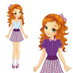 School Girl In Checkered Skirt