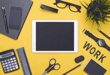 Top view office items hero header