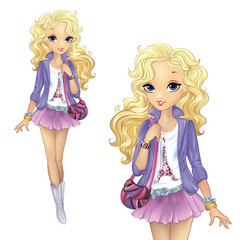 Fashion Blonde Girl Goes Shopping