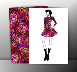 Fashion women in sketch style. Greeting card with abstract girl. Perfect for any other kind of design. Vector illustration, EPS10