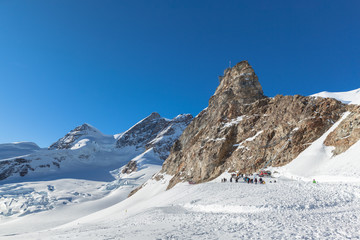 Fototapeta na wymiar View of Jungfrau and The Sphinx Observatory from Jungfraujoch