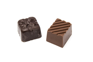 Chocolates closeup on white background