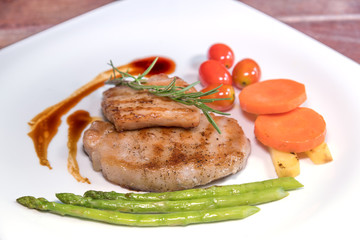 fried meat stake with vegetables