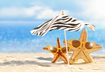 Fototapeta na wymiar Summer concept with funny starfish