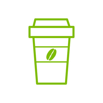 Takeaway paper coffee cup icon. green icon