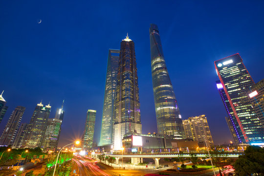 Shanghai Pudong urban skyscrapers at night, China