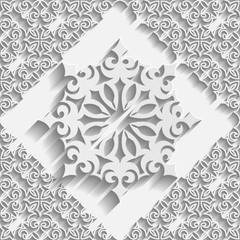 Seamless white 3D pattern, east ornament, indian ornament, vector. Endless texture can be used for wallpaper, pattern fills, web page  background,surface textures.