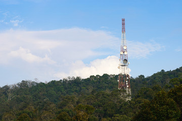 Obraz premium A telecommunications tower on a forest