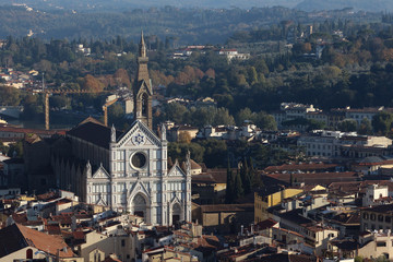 FLORENCE, ITALY - NOVEMBER, 2015: Santa Croce cathedral, world heritage, aerial view