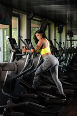 Obraz na płótnie Canvas Latin Women On Elliptical Treadmill In Fitness Gym