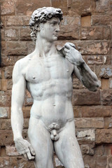 Fototapeta na wymiar FLORENCE, ITALY - NOVEMBER, 2015: Statue of Michelangelo's David in the Piazza della Signoria