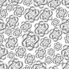 Monochromatic vector seamless background in white and black. Grunge flower ornament