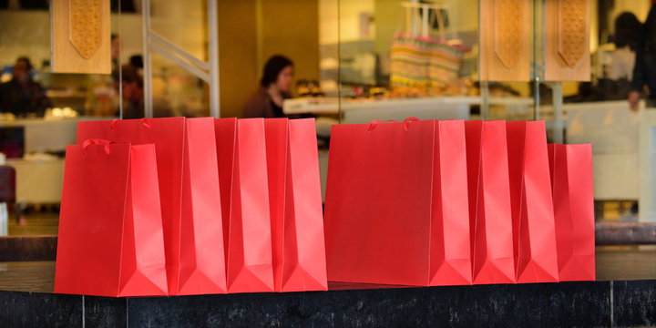 After Shopping, Bags Lined Up Outside Store