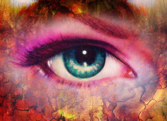 women eye and abstract background, computer collage..