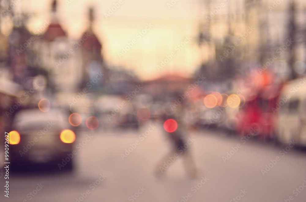 Wall mural blur traffic road with bokeh light abstract background.