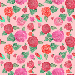 seamless pattern of roses hand-painted watercolor