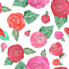 seamless pattern of roses hand-painted watercolor
