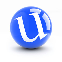 Letter u on a bright blue balls isolated on white.