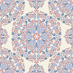 Oriental round colorful ornament. Seamless vector ornate background. Beautiful pattern of mandalas.