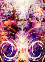 Beautiful Painting Goddess Woman with ornamental mandala and color abstract background  and desert crackle.